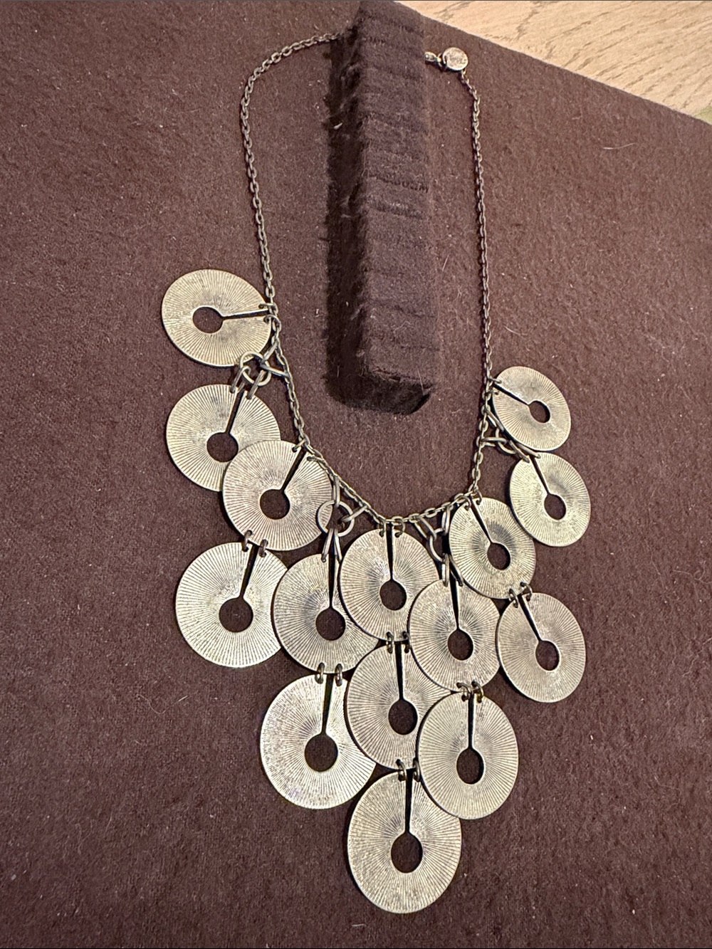 Vintage Berry Signed Brass Tone Coin Disc Bib Statement Necklace 18-20 inches